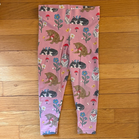 Mini Boden 2-3Y Fun Leggings Pink Floral Cat Kitten Flowers Print - Picture 3 of 8